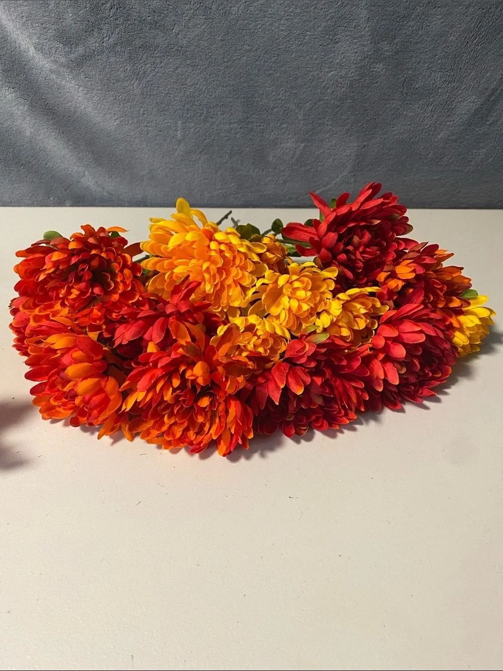 Set of 18 Faux Chrysanthemum Stems and Maple Leaf Pick